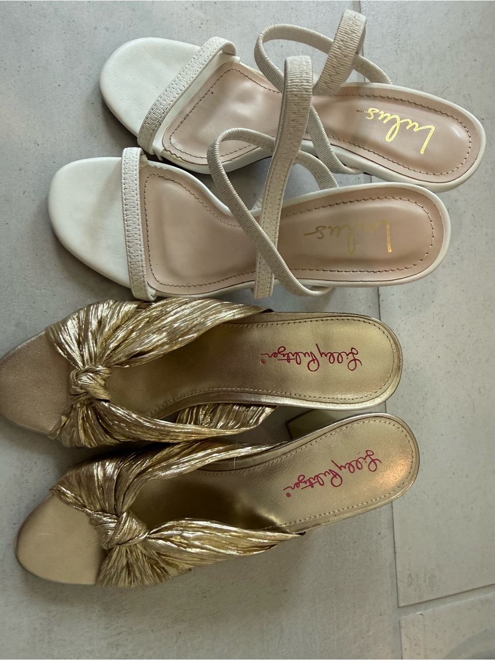 Lulu's Ivory Strappy Sandal and Gold Knot Slide Duo